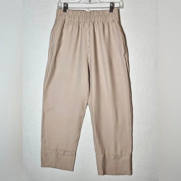 Zara Khaki Satin Cropped Trousers Women's Size Small NWT - Picture 2 of 12